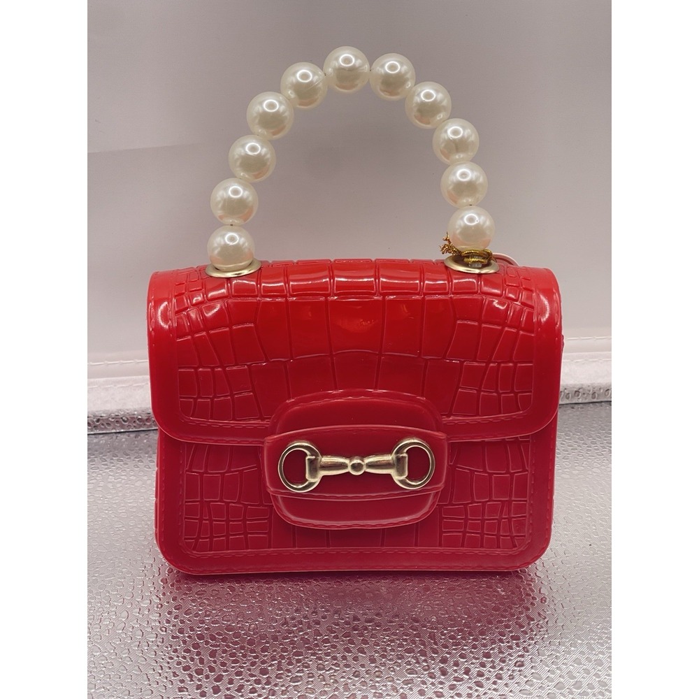 Jelly Pearl Rivet Red Handbag Purse Small Purse